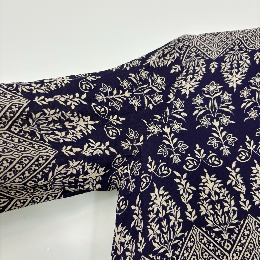 Tory Burch Bourdelle Graphic Floral 100% Silk Dress Purple Silk Tie Neck Sz 10 - Picture 8 of 14